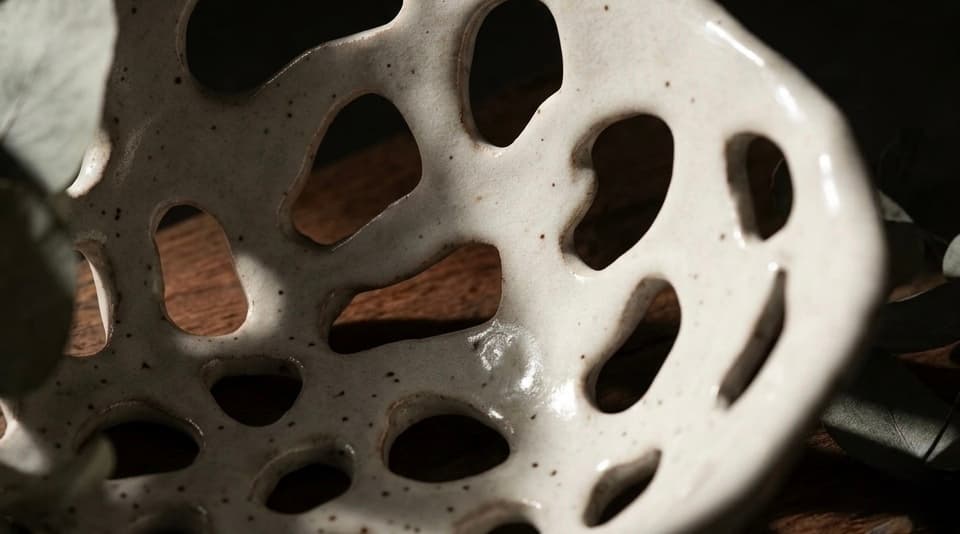 Ručne modelovaná keramická misa „Lattice“ – krémová s bodkami 2