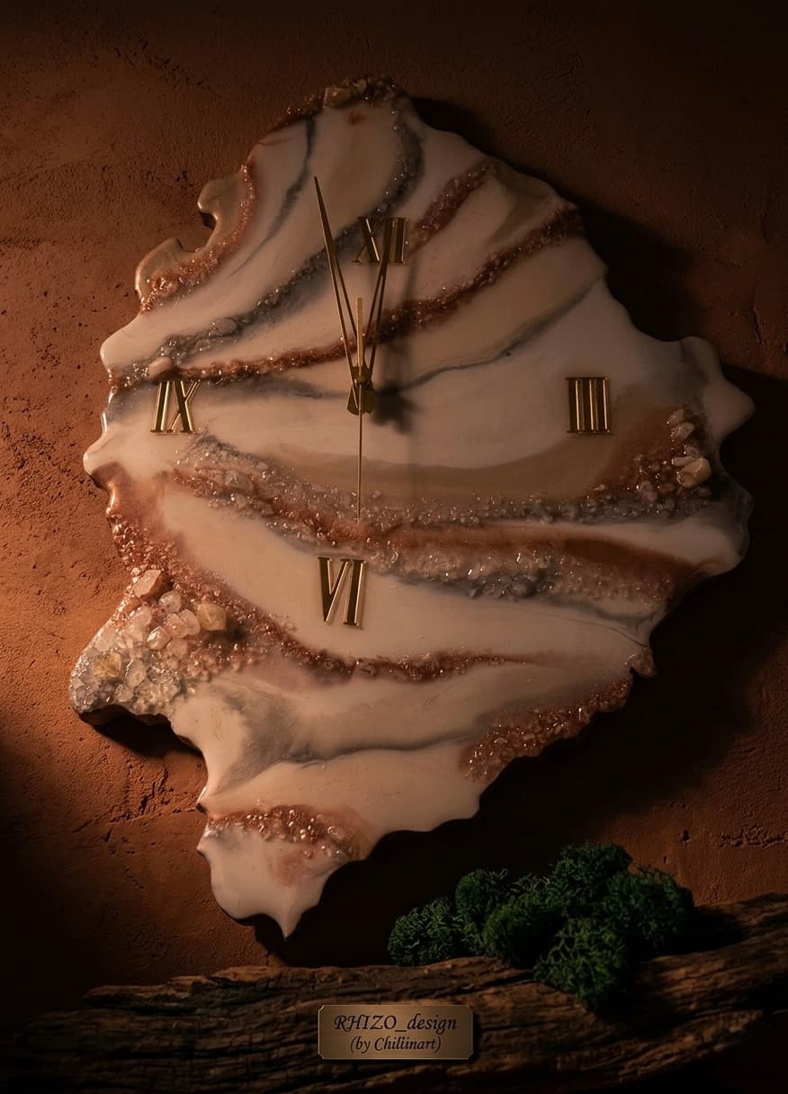 Luxusné Geode nástenné hodiny z epoxidu – RHIZO design